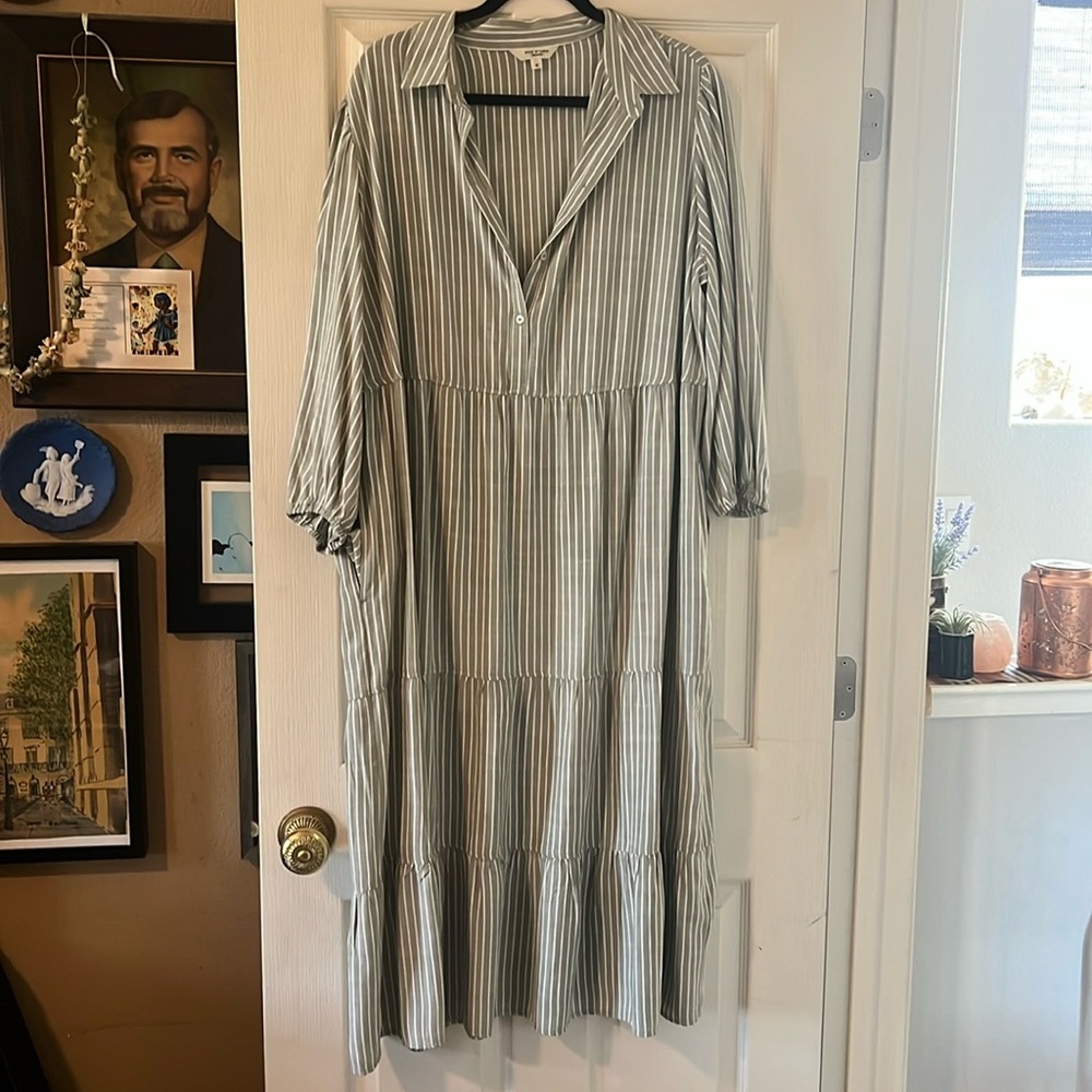 Max Studio Green and White Striped Maxi Dress
